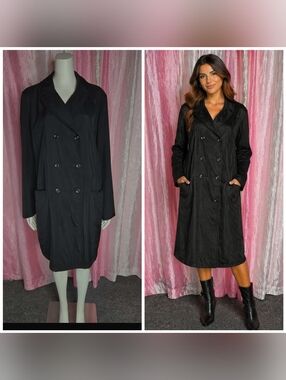 Gap Black Waterproof Double Breasted Nylon Trench Rain Coat Size XL